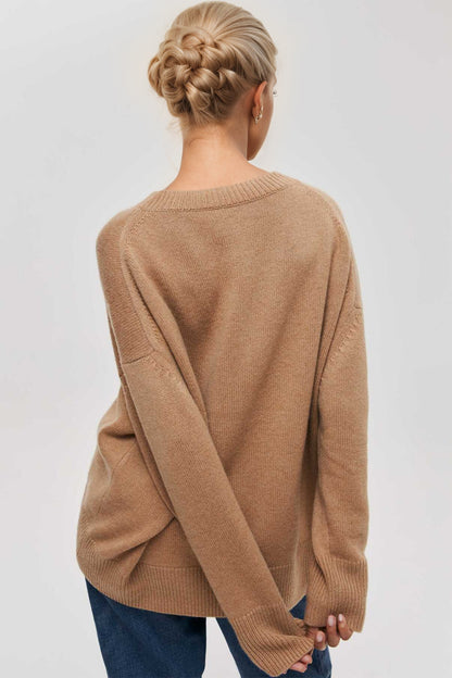 Round Neck Dropped Shoulder Long Sleeve Sweater