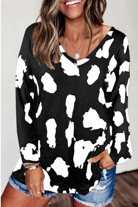 Printed V-Neck Long Sleeve Top