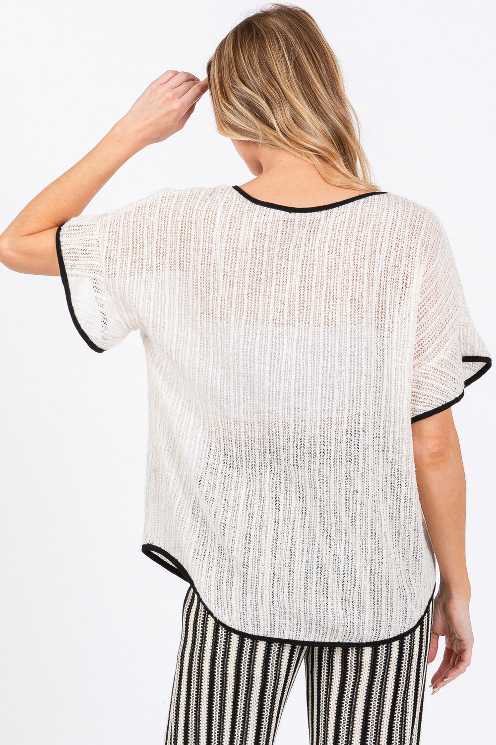 Contrast Trim Short Sleeve Knit Cover Up