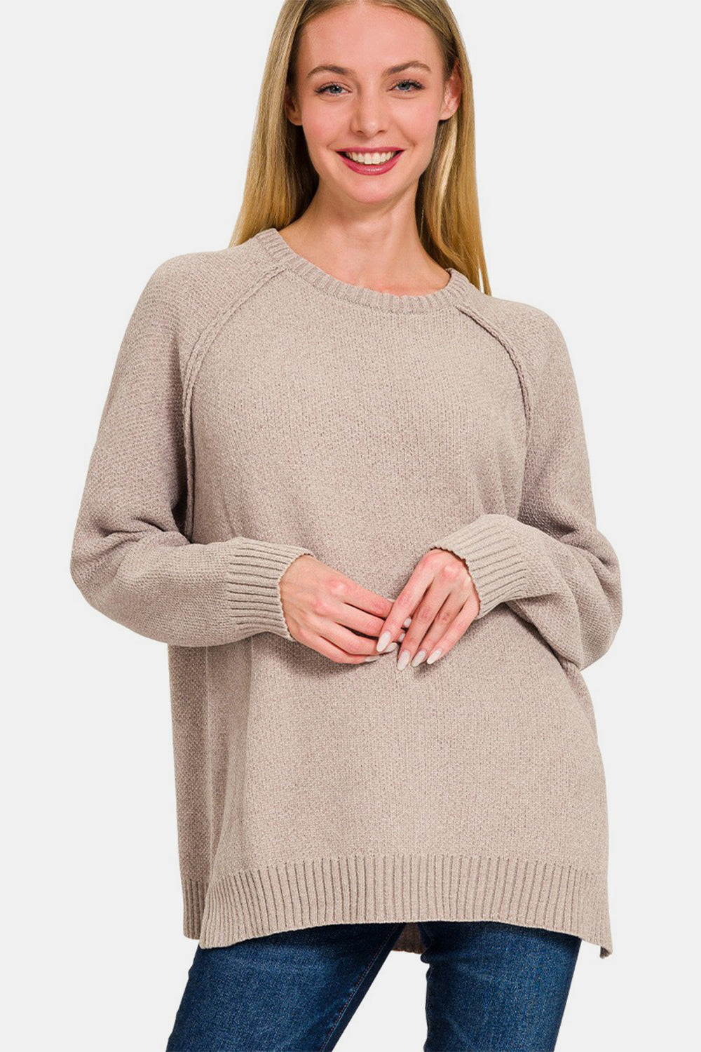 Side Slit Raglan Sleeve Sweater