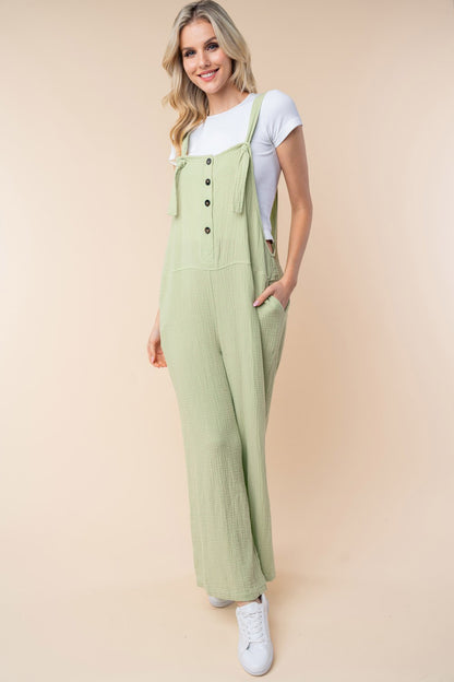 Texture Sleeveless Wide Leg Jumpsuit