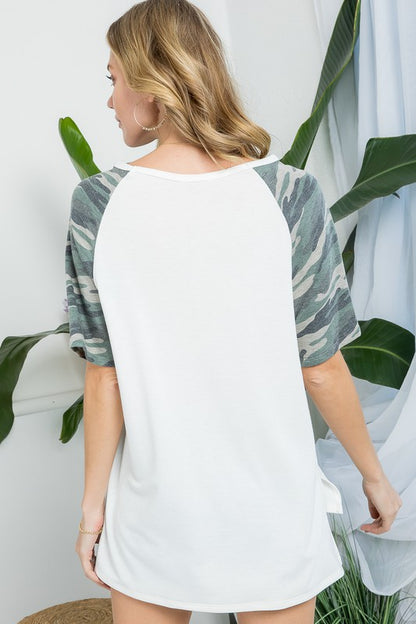 PLUS CAMOUFLAGE TERRY MIX BOXY TOP