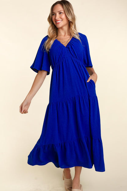 Tiered Babydoll Maxi Dress with Side Pocket