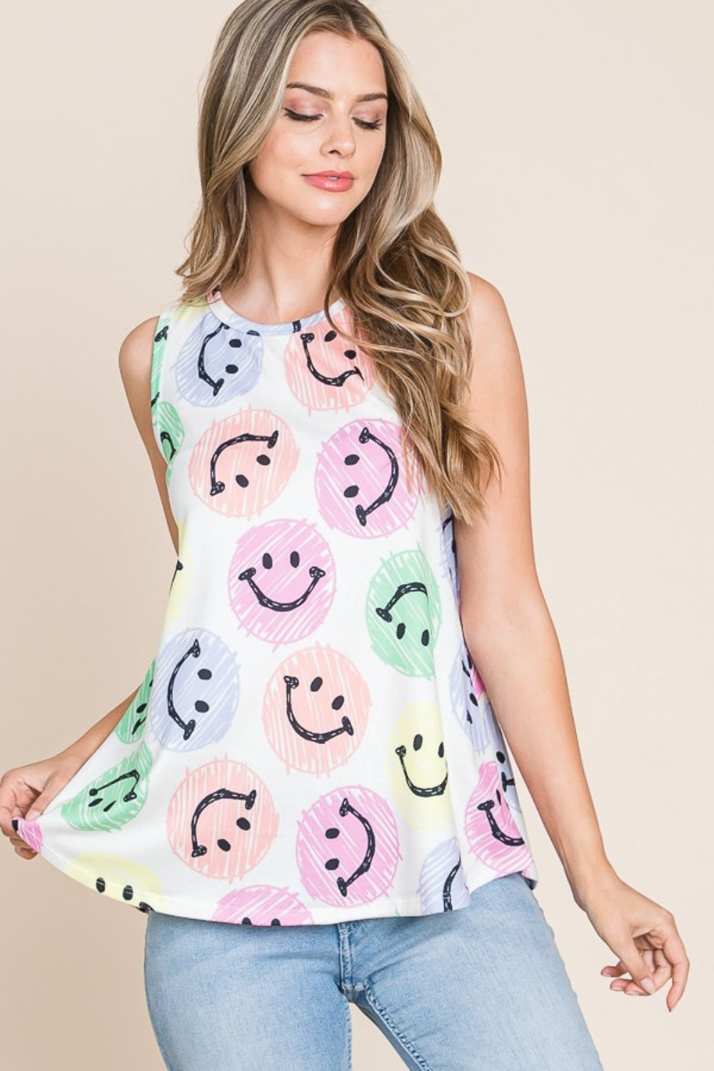 Smiley Face Round Neck Tank