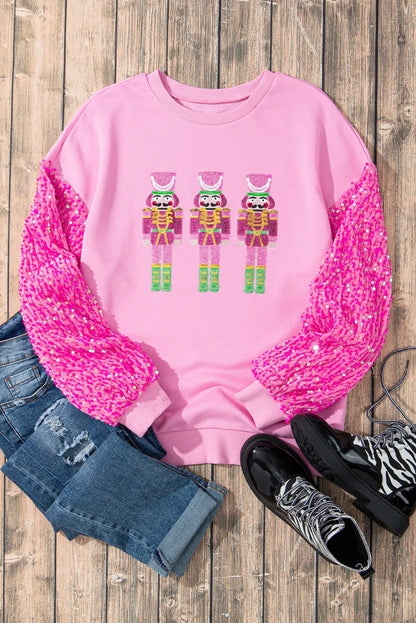 Sequin Nutcracker Dropped Shoulder Sweatshirt