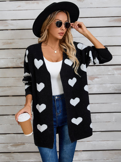 Heart Open Front Long Sleeve Cardigan