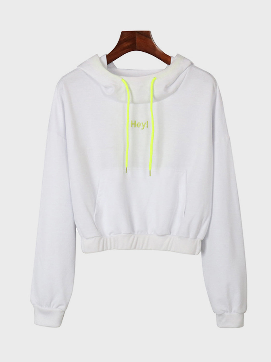 Drawstring Letter Long Sleeve Crop Hoodie