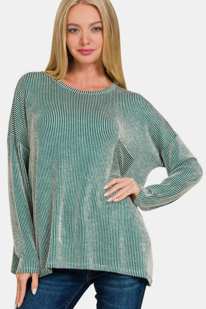 Ribbed Striped Long Sleeve T-Shirt