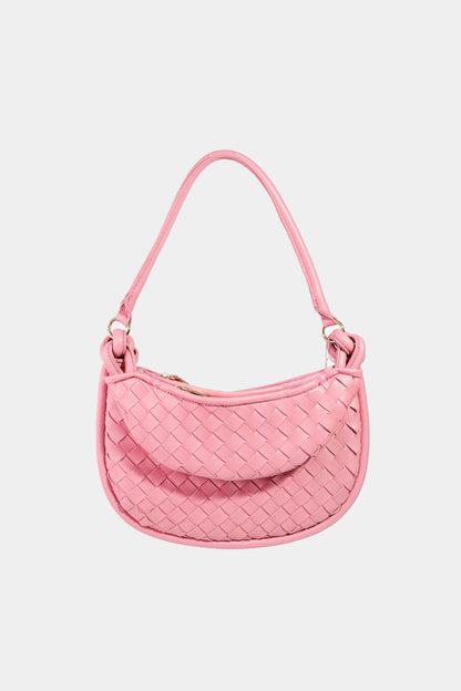 PU Leather Basket Weave Half Moon Bag