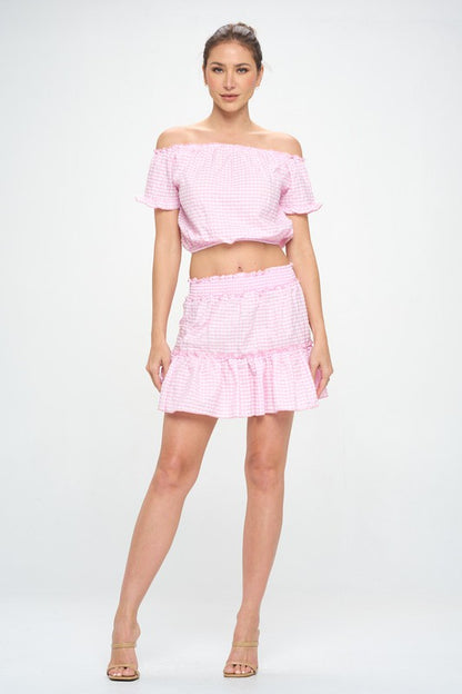 GINGHAM SEERSUCKER TOP SKIRT SET