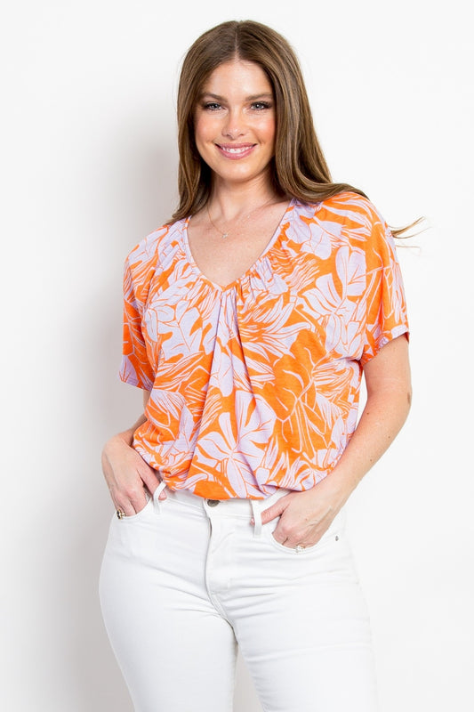 Contrast Printed Short Sleeve Top