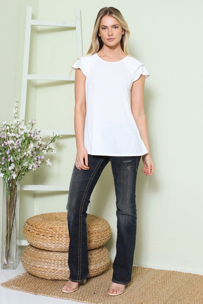 Solid Short Sleeve Tiered Top