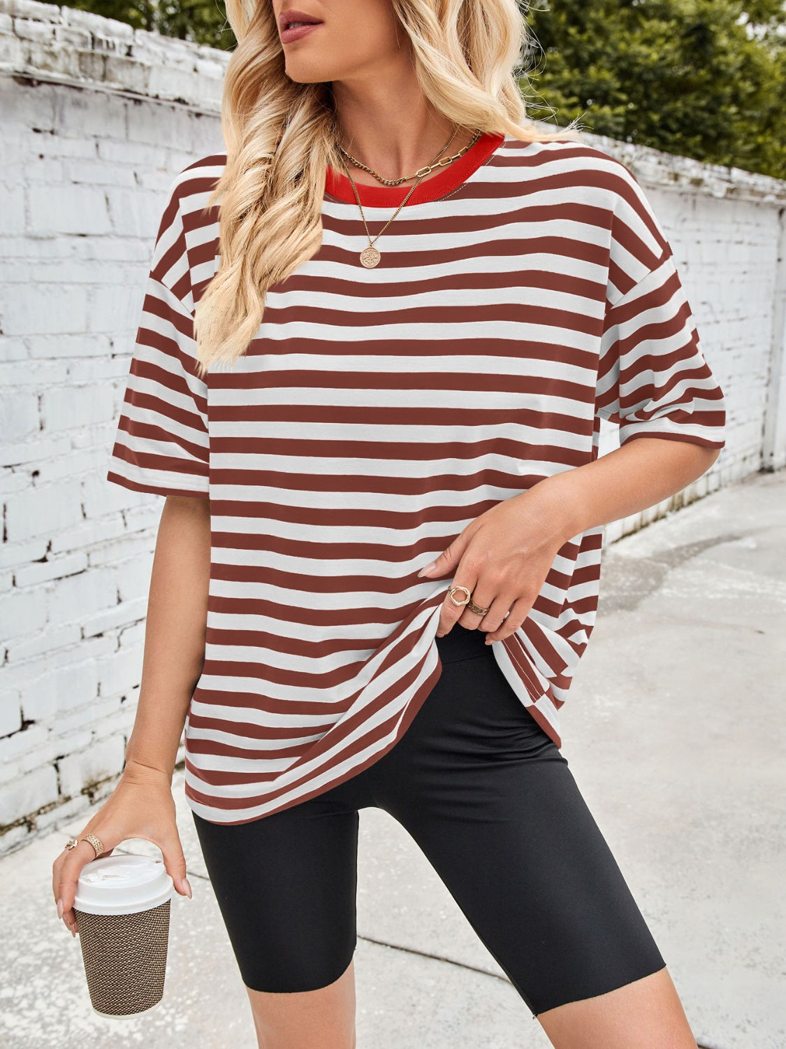 Striped Round Neck Half Sleeve T-Shirt