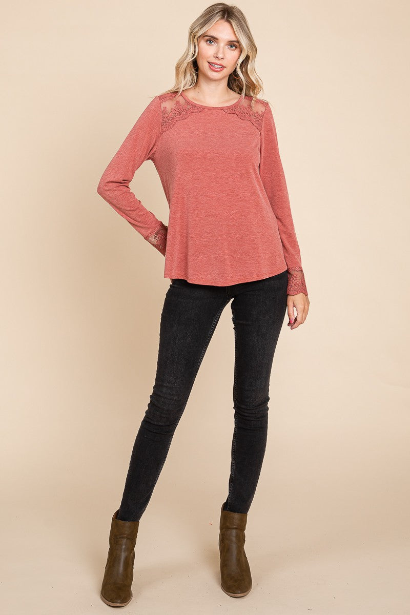 Lace Detail Round Neck T-Shirt