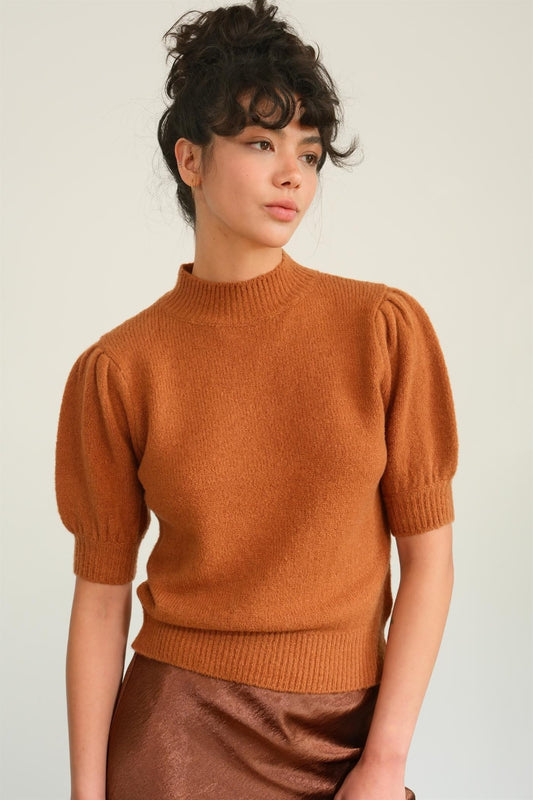 Mock Neck Puff Sleeve Sweater