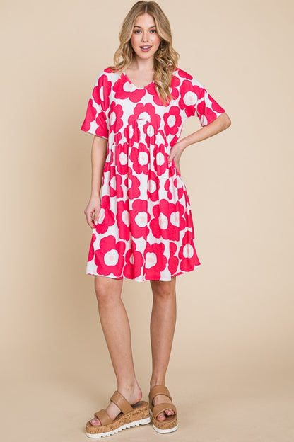 Flower Print Ruched Dress