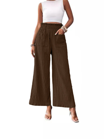 Pocketed Elastic Waist Wide Leg Pants