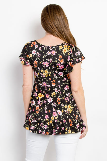 Floral Short Sleeve Ruffled Top