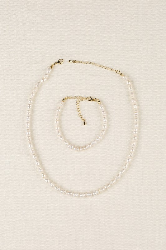 Small-sized natural pearl bracelet, necklace set