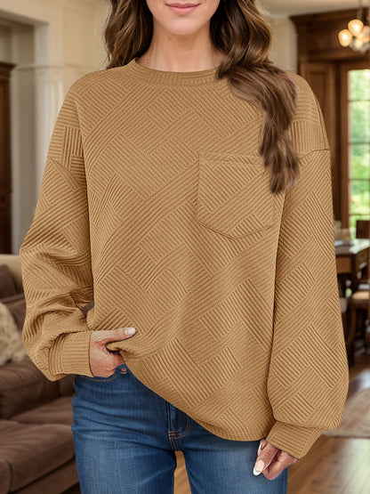 Texture Round Neck Long Sleeve Sweatshirt