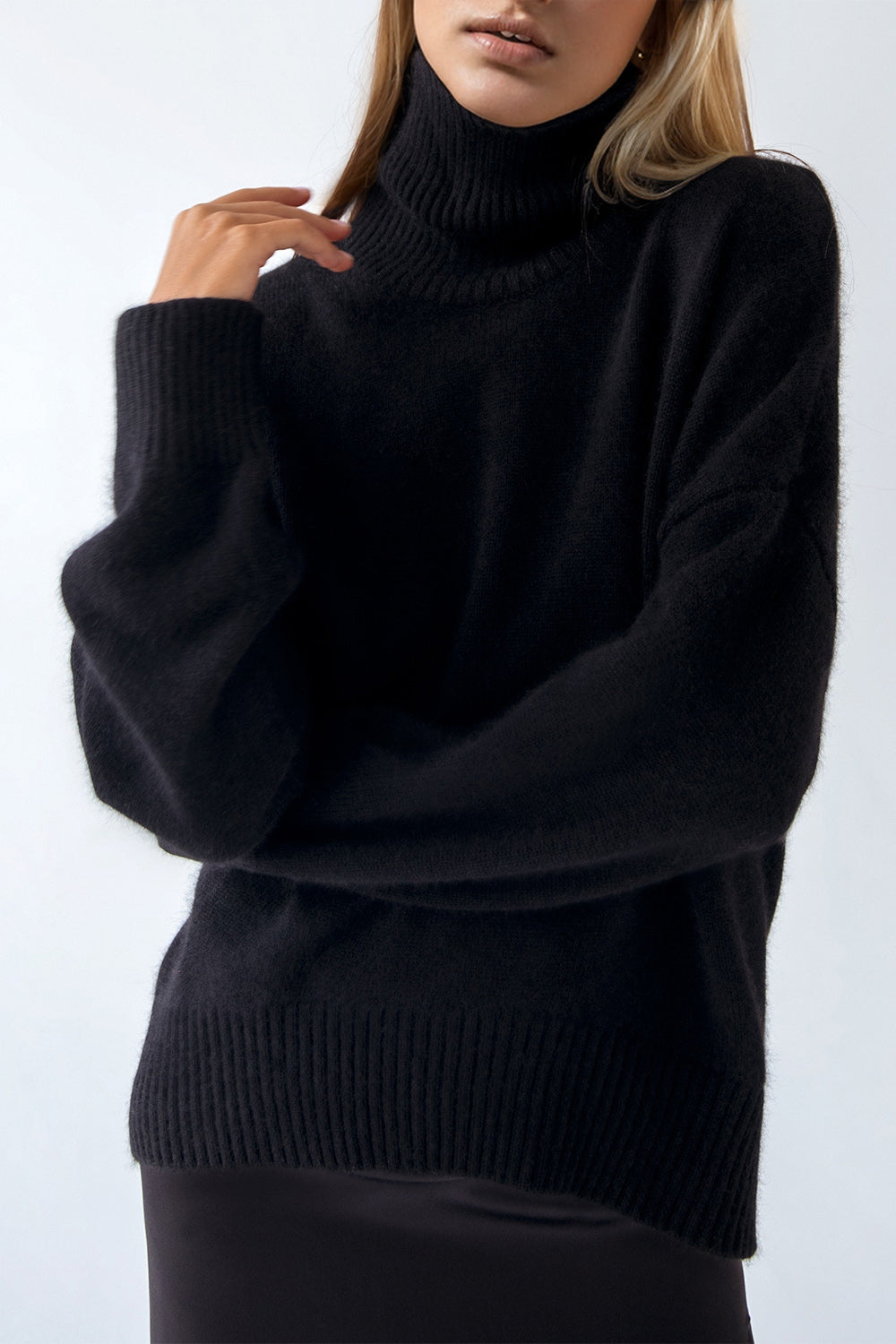 Turtleneck Dropped Shoulder Long Sleeve Sweater