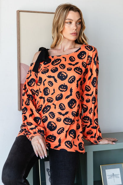 Pumpkin Print One Shoulder T-Shirt