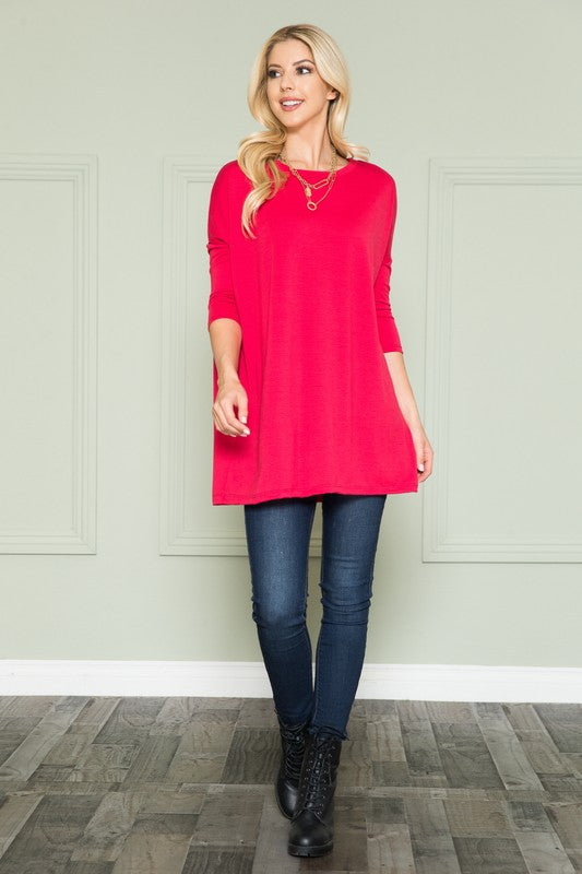 Plus Size Solid Long Sleeve Tunic Top