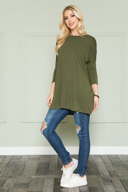 Plus Size Solid Long Sleeve Tunic Top