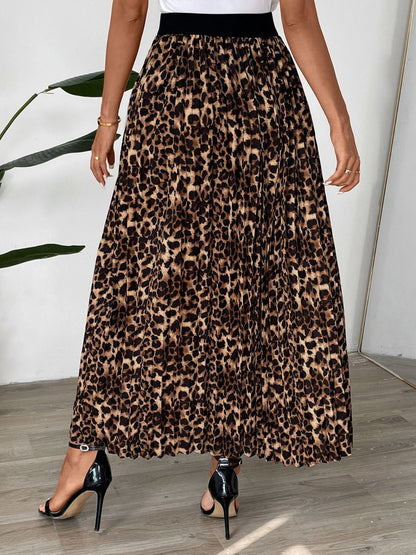 Pleated Leopard Maxi Skirt