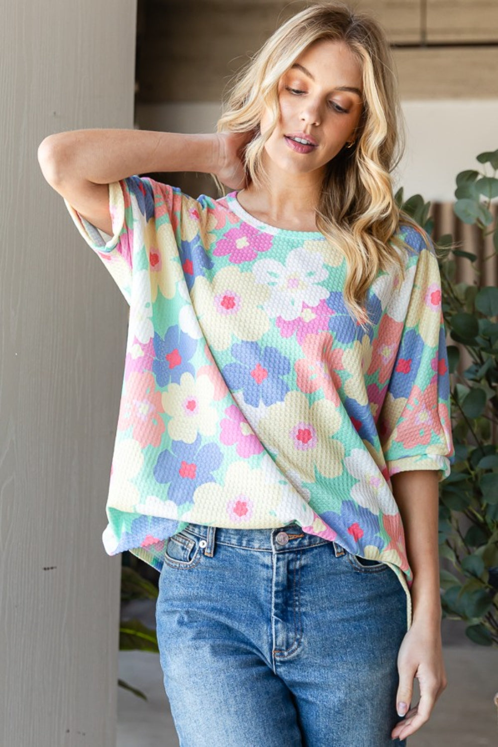 Floral Waffle Oversized T-Shirt