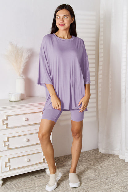 Soft Rayon Three-Quarter Sleeve Top and Shorts Set