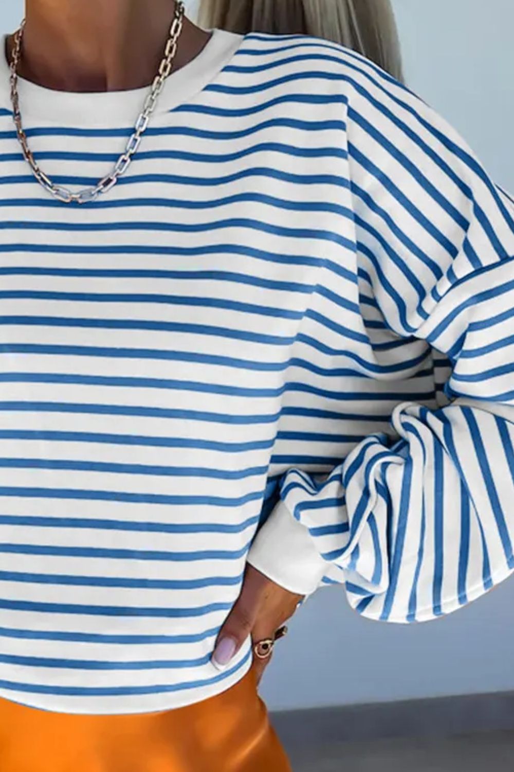 Striped Dropped Shoulder Long Sleeve Sweatshirt