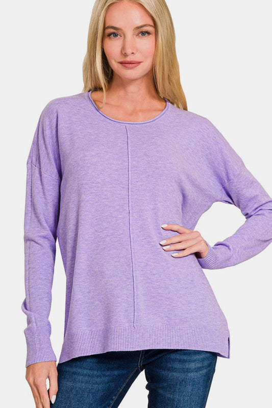 Front Seam Round Neck Sweater