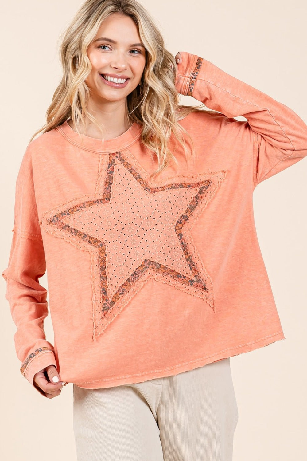 Mineral Wash Star Patch Long Sleeve T-Shirt