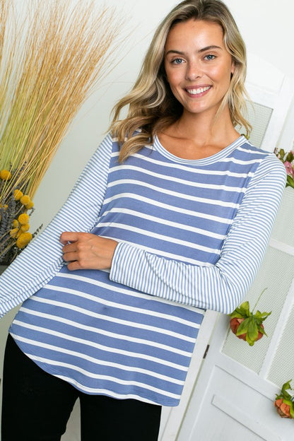 PLUS STRIPE LONG SLEEVE TOP