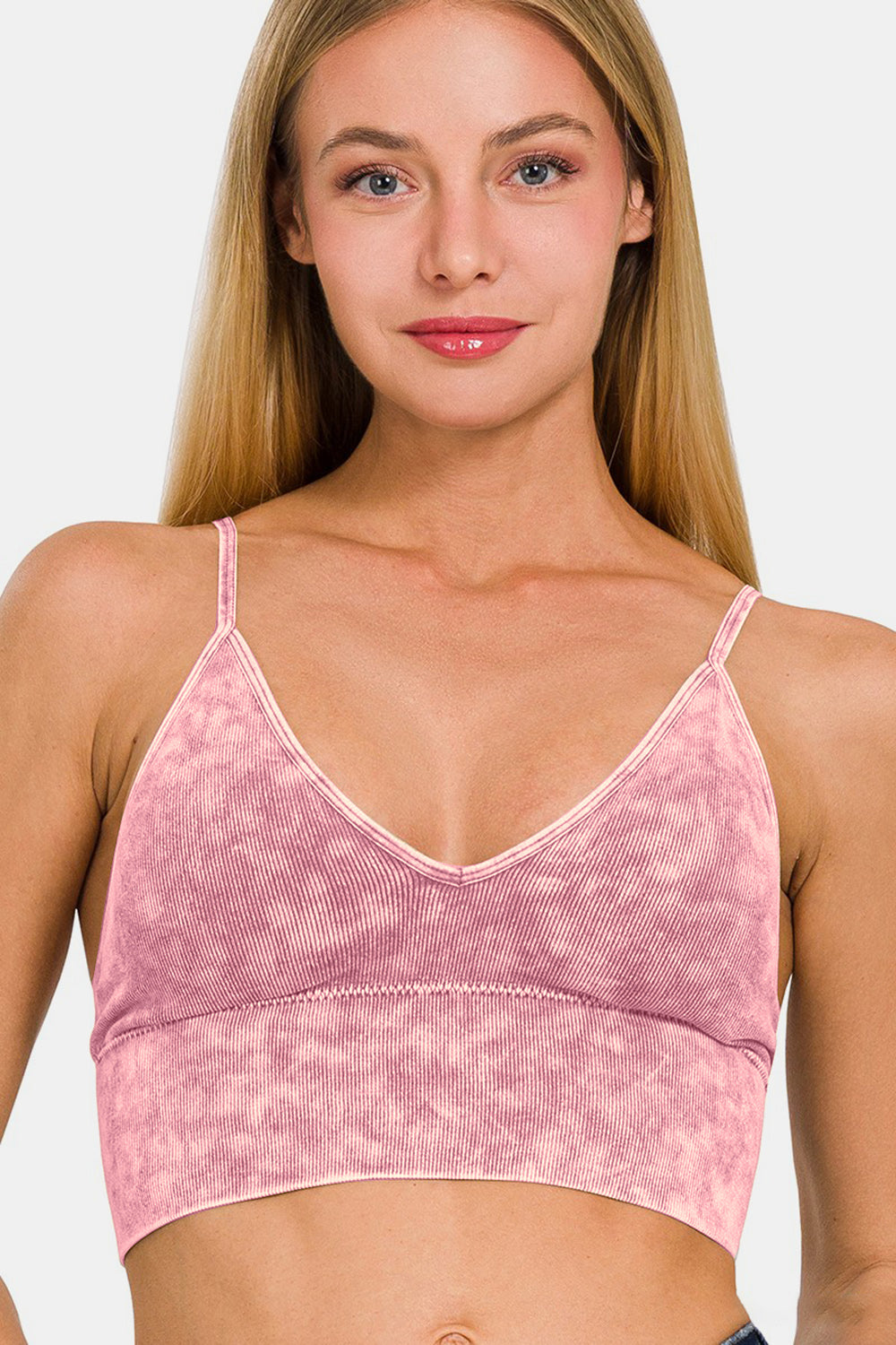 Washed Ribbed Bra Padded Cami