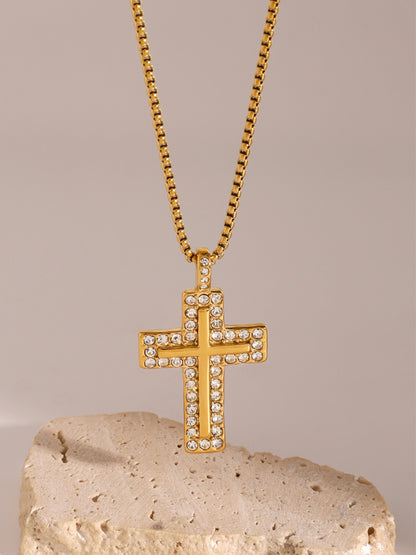 18K Gold-Plated Inlaid Zircon Cross Necklace