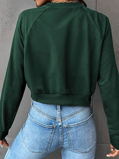 Raglan Sleeve Round Neck Cropped Sweatshirt