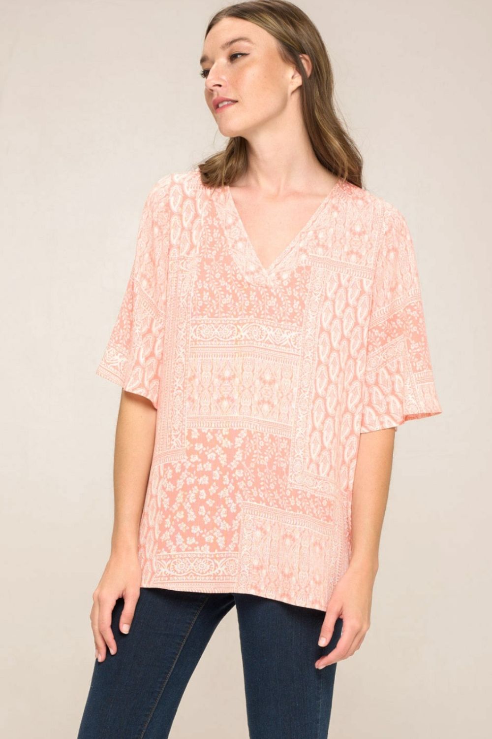 Paisley Print V-Neck Top