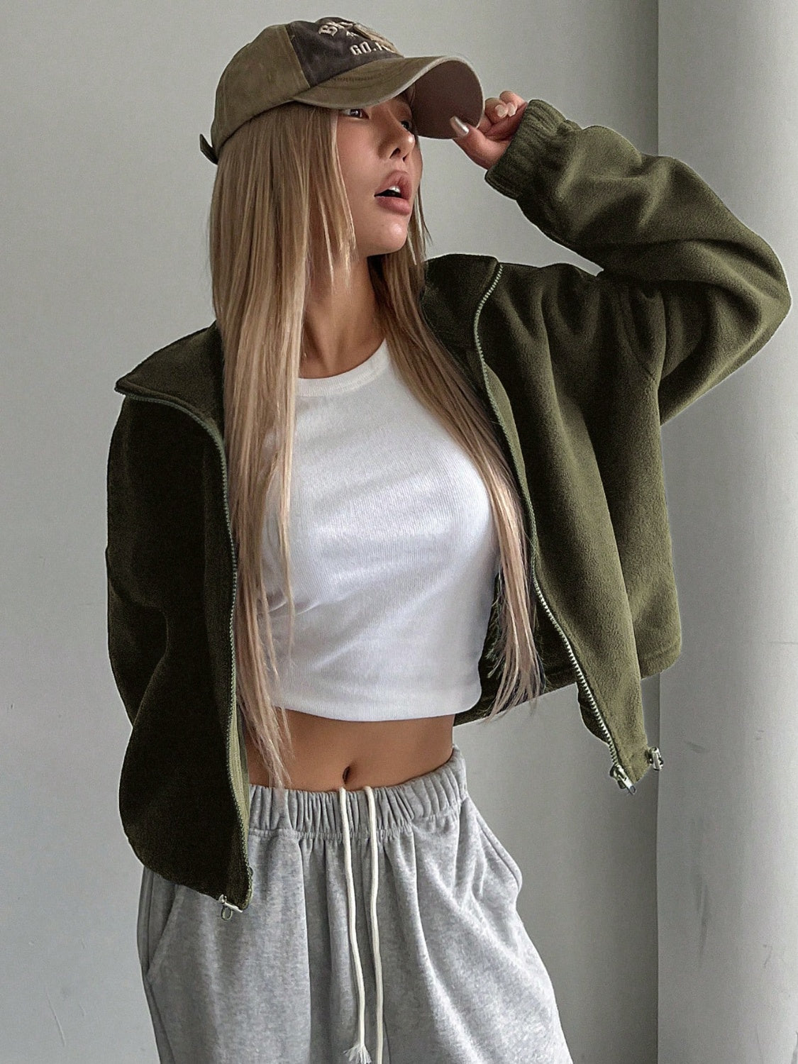 Zip Up Long Sleeve Cropped Jacket