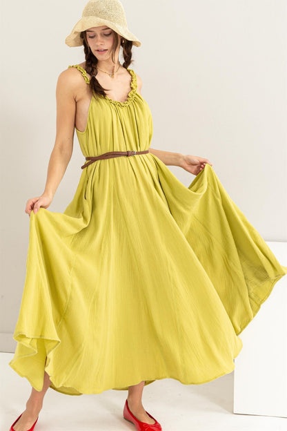 Frill Sleeveless A-Line Maxi Dress