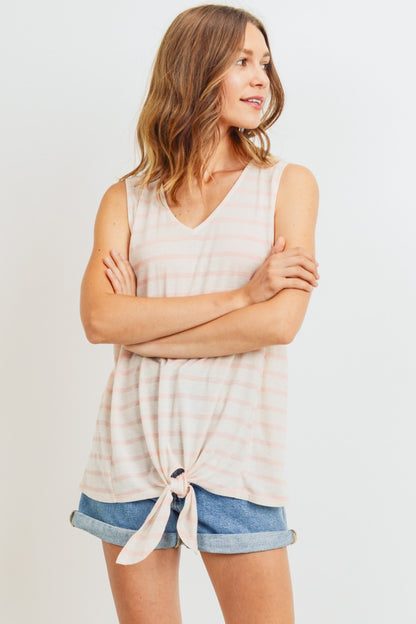 Sleeveless Front Tie Striped Top