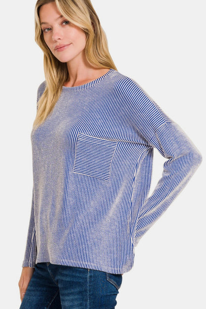 Ribbed Striped Long Sleeve T-Shirt