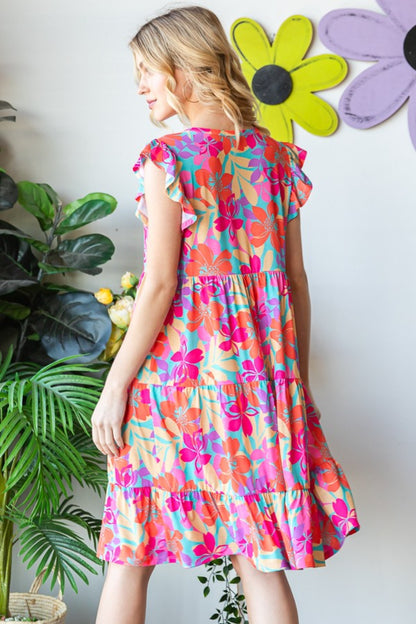 Floral Cap Sleeve Tiered Dress