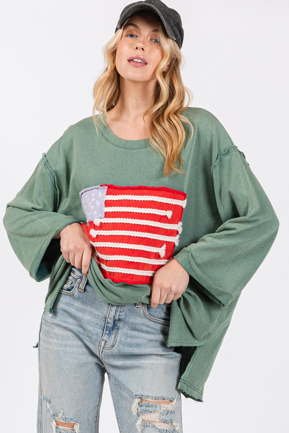 American Flag Patch Drop Shoulder T-Shirt