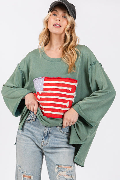 American Flag Patch Drop Shoulder T-Shirt