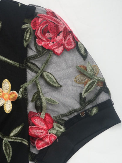Embroidered V-Neck Floral Bodysuit