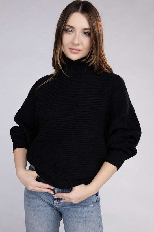 VISCOSE DOLMAN SLEEVE TURTLENECK SWEATER