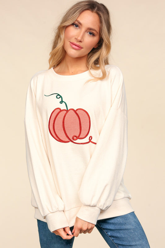 Embroidery Pumpkin Long Sleeve Knit Top