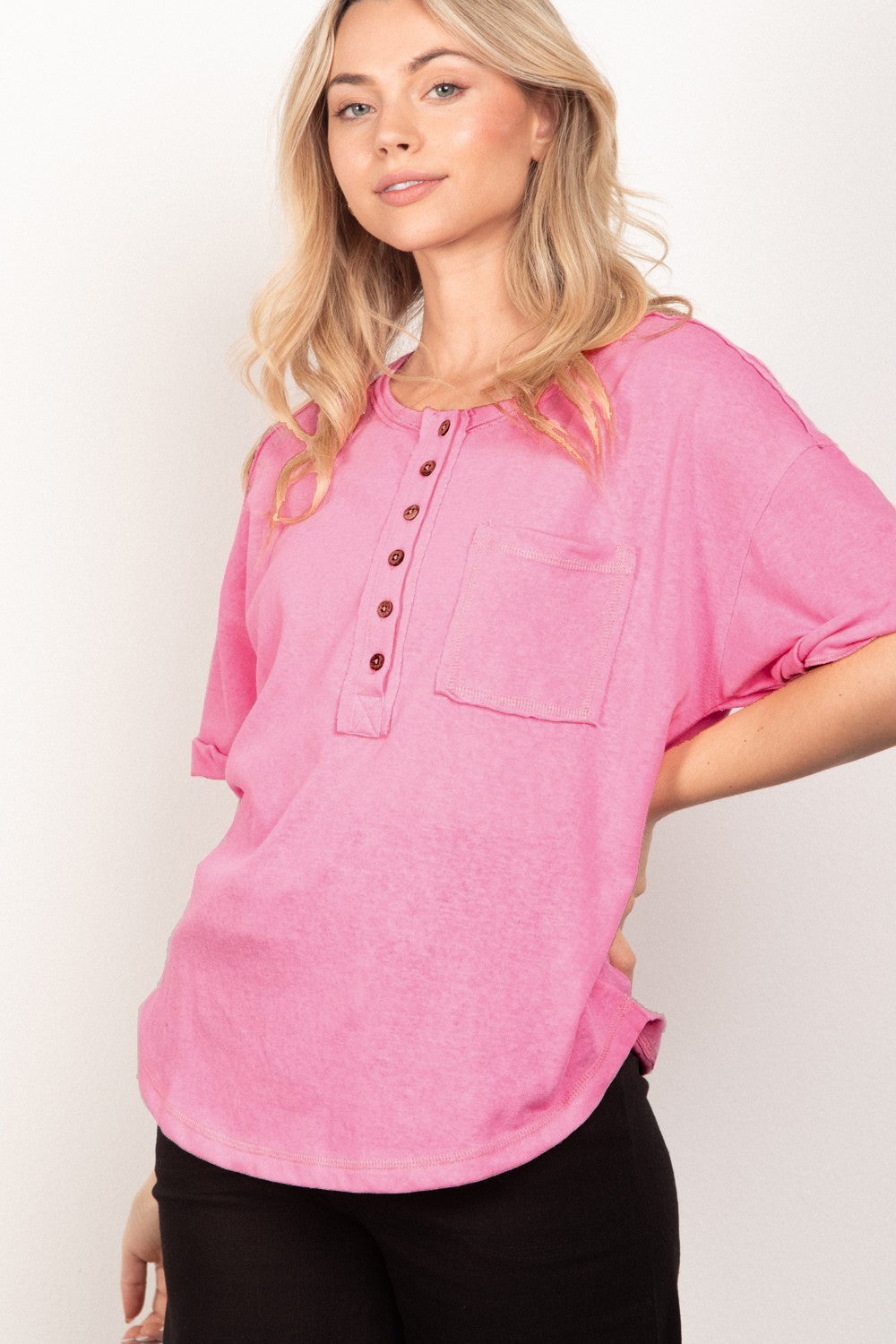 Twisted Sleeve Band Half Button Top